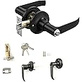 ALNKDH Door Handles - Bedroom Door Handle with Lock,Aluminium Alloy Door Handle,Contemporary Design for Internal Wooden Doors150×120mm(Black-1Pcs, 30-50mm)