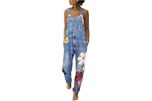 ORANDESIGNE Combinaison Femme Femme Salopette en Jeans Slim Jumpsuit Pantalon Floral Casual Grand Taille pour Printemps Automne