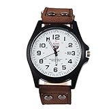 Souarts Herren Kunstleder Kalender Armbanduhr Quartzuhr Uhr mit Batterie Braun