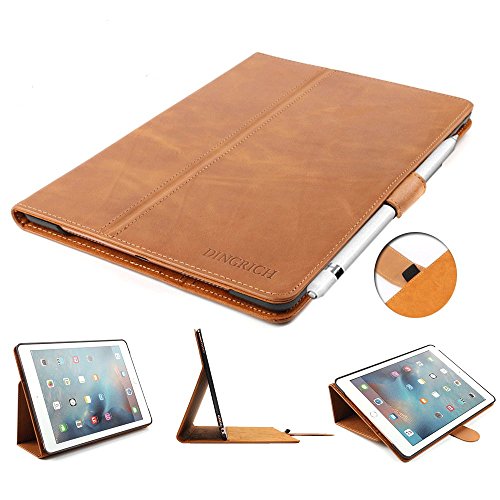 iPad Pro 9,7 Schutzhülle, dingrich Retro Mode neue iPad Pro echtem Leder Slim Smart Standfunktion Case Cover Ultra Slim Schutzhülle Portfolio Fall mit Stifthalter und intelligente Wake & Sleep Funktion für Apple iPad Pro 24,6 cm Fall (2016 Version) + [gratis Displayschutzfolie] + [gratis Stylus] braun