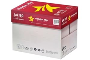 SIXYEAR Golden Star Carta Premium A4 80gr - Confezione da 5 risme da 500 Fogli l'una - tot. 2500 fogli - ideale per tutte le Stampanti e Fotocopiatrici da ufficio e casa - bianca