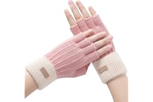 Fullogo Fingerless Gloves for Women - Pink Warm Winter Gloves Knit Gloves with Touchscreen Fingers