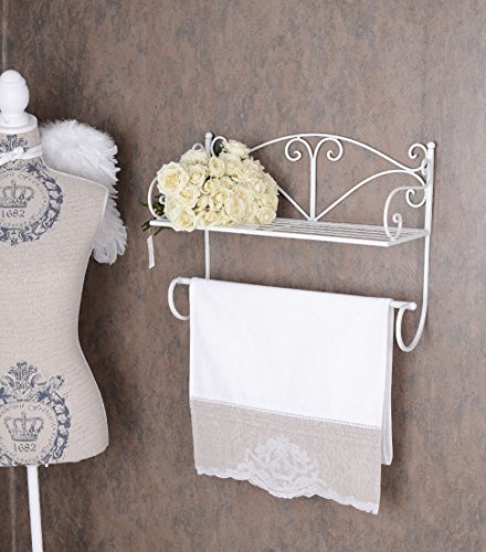 Wandregal Shabby Chic Handtuchhalter Weiss Hängeregal Wandboard - 4