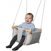 SerSev Wooden Children & Baby Swing Cream Color Cushion Pillow and Ceiling Swing with Tooth Ring