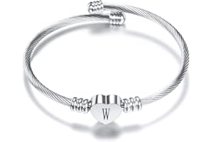 FGT Initial Letter Cuff Bracelet for Women Girls Expandable Love Heart Silver Alphabet Bangle Family Mum Daughter Mothers Day Valentine Birthday