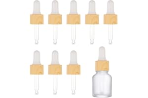 BENECREAT 10 Juego de Cuentagotas de Vidrio para Aceites Esenciales 5 ml Tapa Giratoria A Presión Gotero de Aceite Pipeta Cuentagotas de Vidrio con Grano de Madera de Imitación para Botellas