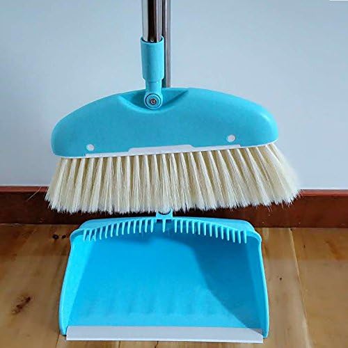 Broom and Dustpan Set With Special Tooth Comb Soft Fur Broom Wooden Floor Dedicated,Blue