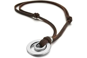 SCONOSCIUTO Bishilin Gioielli Uomo Collana con Pendenti da Acciaio Inossidabile 5 * 31MM Doppie Cerchi Catena di Cuoio