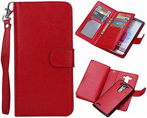 LG G4 2 in 1 Wallet Case，Hynice Folio Flip PU Leather Case Magnetic Detachable Slim Back Cover Card Holder Slot Wrist Strap wallet for LG G4. (G4, red)