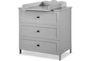 Klups RADEK III Commode à langer 3 tiroirs plan à langer amovible Gris