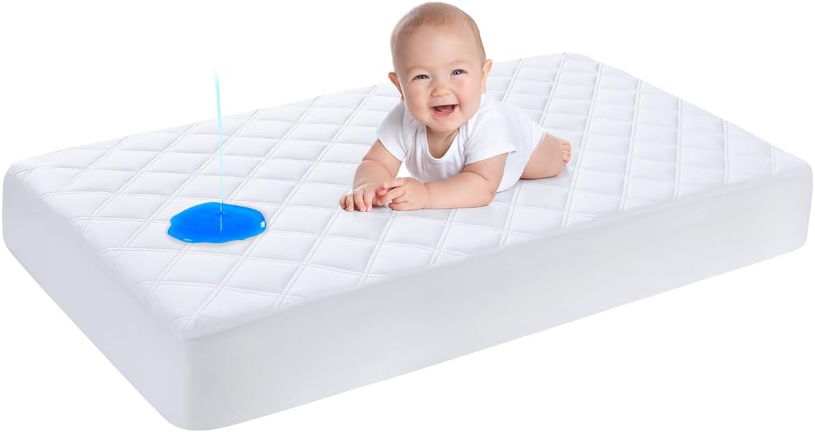 Yoofoss Waterproof Cot Bed Mattress Protector 120 x 60 cm Breathable Toddler Bed Mattress Protector Comfortable Noiseless White
