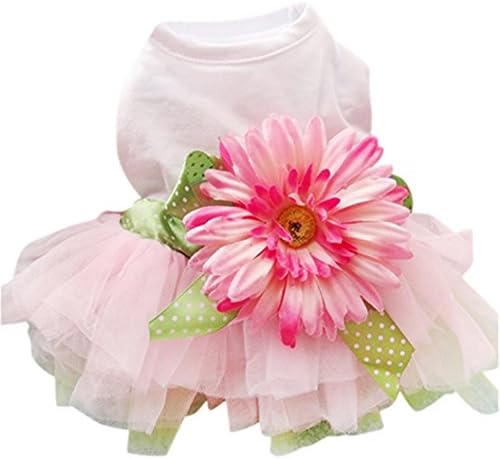 Nicholco Pet Dog Princess Clothes Daisy Flower Puppy Cat Bowknot Gauze Tutu Dress Skirt