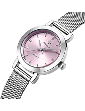 WWOOR Frauen Ultra dünnes Mesh-Band Elegant Armbanduhr vernetzte Gürtel Edelstahl Damen Elite Sport uhr Rosa