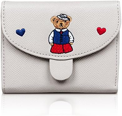 Fency Women's Embroidered Bear Wallet PU Leather Bi-fold (Gray)