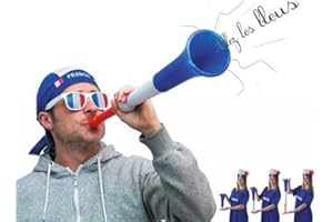 GOX Große Vuvuzela France Trompete von 59 cm Power Blau Weiß Rot. Zubehör für Fußball- und Sportfeiern. Lautes Lufthorn 108 Dezibel für Animation.
