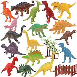 OANGO Pack of 18 Small Medium Large Sized Wild Animal Dinosaur Rubber Play Toy for Kids Baby 2 3 4 5 Year Old, Non-Toxic (Wild Animal Dinosaur)
