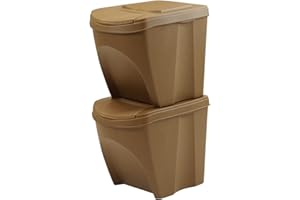 IMJ-Global Juego de 2 Contenedores de Basura Apilables de Reciclaje, 25 litros, Natura ECO Cubo de Basura para Interior Casa de Cocina