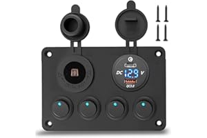 DIWUJI 12V/24V Schalter Panel mit USB-C, USB-Ladegerät + Feuerzeugsteckdose + Digitales Voltmeter, IP65 Wasserdicht EIN/AUS Kippschalter 15A Sicherung zum Auto Marine Boot Fahrzeuge LKW Schaltkreis Steuerung