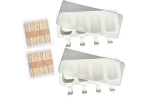 KELLDIS 2 moldes para helado, 4 cavidades para helados, con tapa y palitos, de silicona, para chocolate congelado DIY (100 piezas de madera)