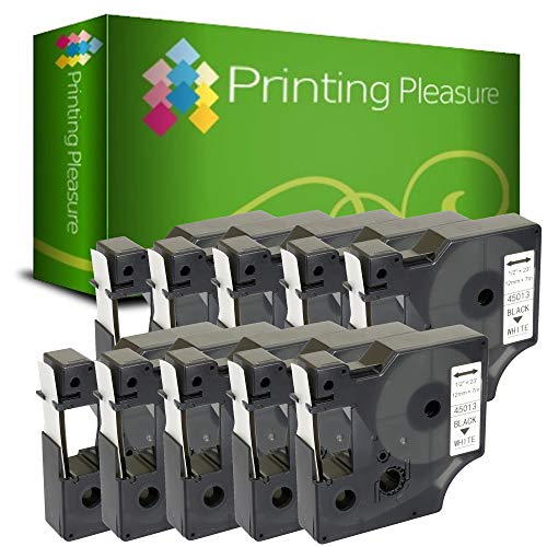 Printing Pleasure 10 x D1 45013 S0720530 Negro sobre Blanco Cinta Compatible con Dymo LabelManager 160 210D 220P 260P 280 360D 420P 450D 500TS PnP & LabelPoint & LabelWriter 450 Duo | 12mm x 7m