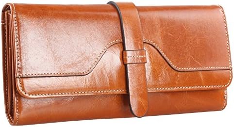 TongZemeng Women's Genuine Leather Long Tri-fold Wallet Brown