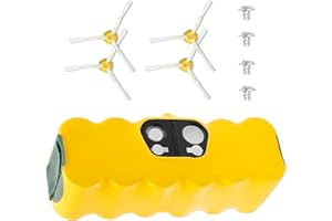 5000mAh NI-MH Ersatzakku Akku für iRobot Roomba 500 600 700 800 Serie 510 520 530 540 550 570 580 610 620 630 650 660 760 770 780 870 790 880, Upgrade14.4V Akku(4 dreieckige Bürsten + 4 Schrauben)