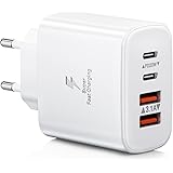 Caricatore USB C Alimentatore, 40W 4-Porto Ricarica Veloce Presa USB Tipo C Caricabatterie Spinotto Multiplo USB Carica Spina
