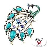 HABI Brosche für Damen Pfau-Form Design Modeschmuck für Party , Kostüm , Hochzeit , Festival . Mit Kristall ,Strass Dekoration Modeschmuck - 