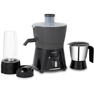 Philips HL7579/00 600 Watt Turbo Juicer Mixer Grinder with 3 Jars -Blend and Carry, Nutri Juicer Jar, Multi Purpose jar