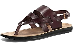 Harssidanzar Men’s Leather Sandals,Summer Comfort Outdoor Adjustable Ankle Strap Flat Slip On Sandals For Men KM218