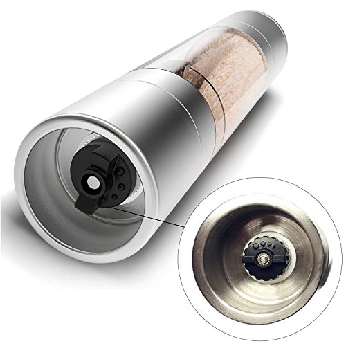 Salz- und Pfeffermühle Set 2-in-1 aus Edelstahl | Kombi Salz Pfeffer Gewürze Keramikmahlwerk | Design Geschenke für Köche und Gourmets - 3