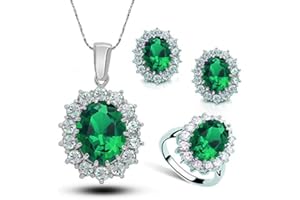 Vercico Set di orecchini da donna con ciondolo a forma di principessa, con zaffiro verde