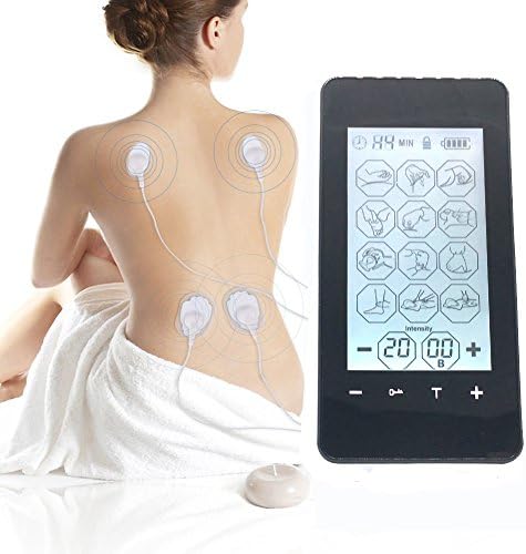 Jiuhuazi Rechargeable Tens EMS Unit with Touch Screen for Pain Management Rehabilitation with 12 Modes and 8 Pads Pulse Impulse Massager for Treating Back Neck Stress Sciatic Pain Muscle Relief