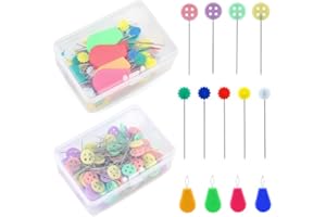 DEUDY 200Pcs Pins da Cucire, Pins Flat Flower Head con una Scatola di Stoccaggio Pins per Cucire Colori Assortiti Pins Decorativi per Dressmaker Craft Cucire Progetti