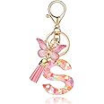 Goodern Alphabet Initial Letter Keychain with Tassel,Fashion Keychain Butterfly Pendant Key Ring,Cute Keychain for Women Girls,Purses Handbag Backpack Keychain,Car Key Keychain Tassel Key Chain-S