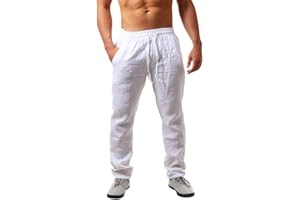 Cegerne Pantalones de Lino para Hombre Pantalones Ligeros de Verano Beach Medieval Loose Fit Casual Cordón