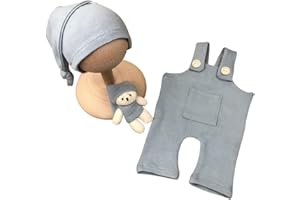 LICHENGTAI Neugeborenes Baby Fotografie Requisite Outfits mit Bär Puppe, Neugeborene Stricken Knopf Spielanzug Baby Photo Prop Outfits Kleidung Baby Overalls Baby Fotoshooting Kostüm 0-1 Monate