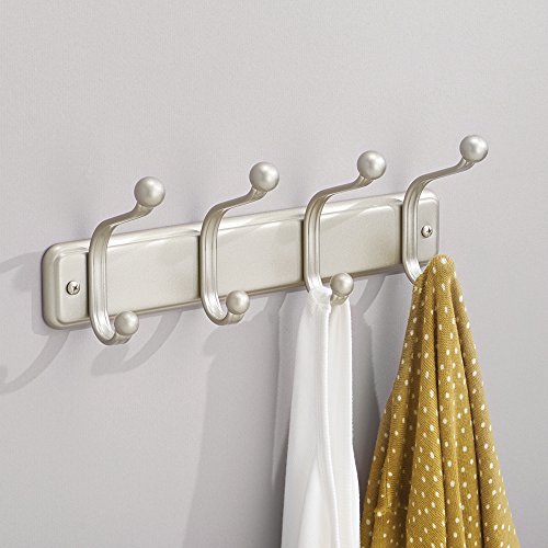 mDesign Wall Mounted Coat Rack - Coat Rail with 8 Door Coat Hooks for Jackets, Robes, Scarves and Towels - Closet Coat Rack - Glossy Satin