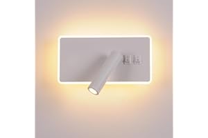 AIRTWESD Applique da comodino orientabile LED Lampada da Parete camera da letto Faretto da camera da letto luce per la lettura (3W + 9W 3000k)
