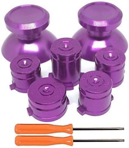 Hihouse Thumbstick Joystick Bullet Silver (metal aluminum alloy) 9mm ABXY + X Guide Buttons for Xbox One Controller with Tools (purple)