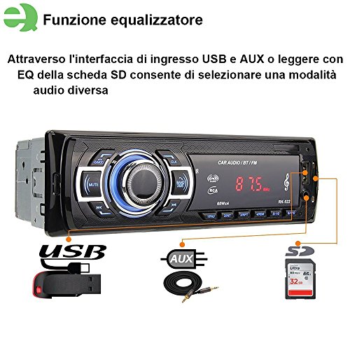ieGeek MP3 Autoradio Bluetooth, USB con ricevitore audio/lettore MP3/radio FM da controllo Samsung/Huawei/iPhone, vivavoce USB/SD/AUX e microfono incorporato