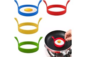 DIDISEEN 4 Pcs Silicone Egg Rings Egg Moulds for Frying Egg Shaper Non-Stick Mold Pancake Rings 4.52 Inch Round Mould with Handle for Cooking Fried Omelettes Crumpets Mcmuffin