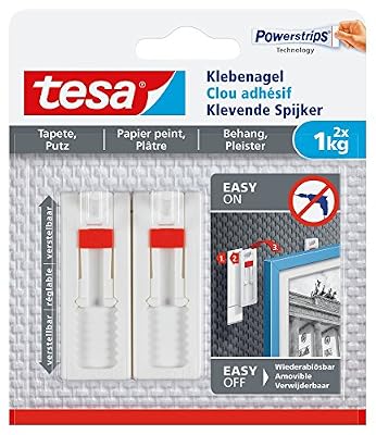 Tesa 77774-00-00 Lot de 2 Clous adhésifs ajustable pour papier peint 1 Kg