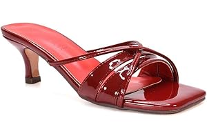 ESSEX GLAM Women's Low Kitten Heel Sandals Ladies Strappy Slip On Mule Open Toe Slide Shoes Size 3-8