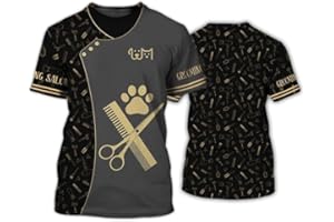 KEEPMORE Pet Groomer Camicia Uomo Donna Animale Cane Groomer 3D Stampato T-Shirt Unisex Grooming Uniforme Manica Corta Top Moda Estiva O Collo Abbigliamento da Lavoro Tees
