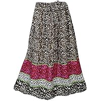 Mogul Interior Amelia Ladies Maxi Skirt Flared Leopard Printed Vintage Gypsy Resort Wear Summer Long Skirts S/M