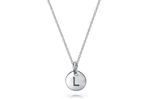 Bling Jewelry Collier Minimalist Abc Round Disc Block Letter Alphabet A-Z Initial Collier For Teen For Women .925 Argent Sterling