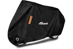 HomeChi Motorcycle Cover, Waterproof Durable Tear Resistant Motorbike Scooter Mopeds Cover All Season Protection from Snow Dust UV with Large Locking Hole Storage Bag for Honda, Yamaha, Suzuki, Harley