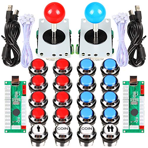 EG STARTS 2 Giocatori Classic Arcade Contest Fai da Te Cabinet Kit USB Encoder a Joystick Giochi per PC + Placcatura cromata LED Pulsanti Moneta Illuminati per Mame Raspberry Pi Progetto di Gioco