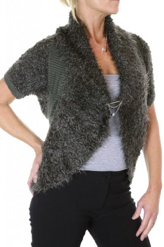 (7456-5) Evening Soft Hair Knit Bolero Brooch Pin Front Green (SM)